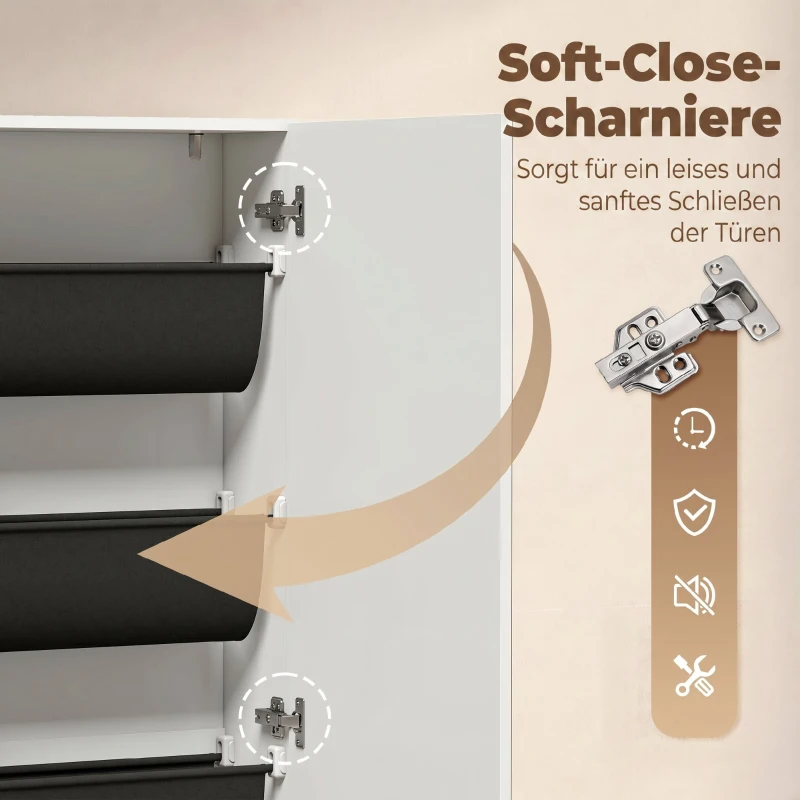 HOMCOM Schuhschrank mit Spiegel, 5-stufiger Schmale Schuhkommode mit Soft-Close-Türen, für 12 Paar, 50 x 20 x 180 cm, Weiß