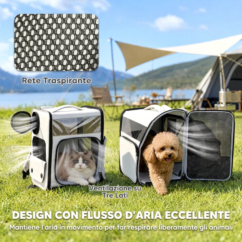 PawHut Trasportino per Cani e Gatti con Ruote, Manico Telescopico, 2 Finestre in Rete, per Animali Fino a 5 kg, Grigio