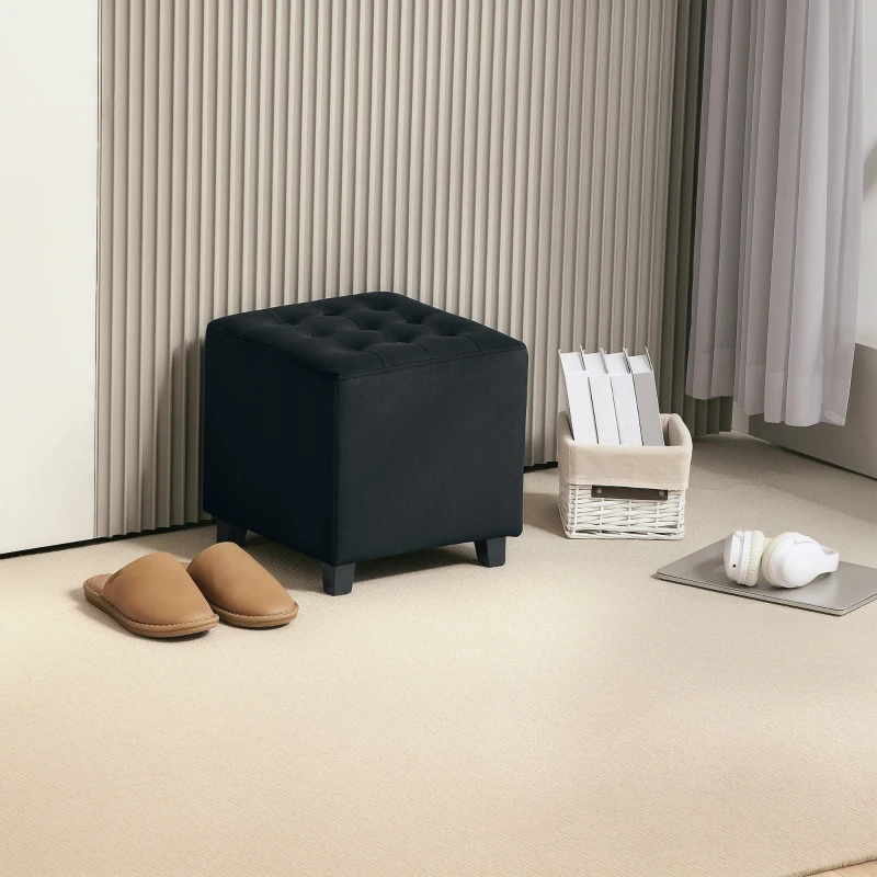HOMCOM Velvet-Feel Square Ottoman - Grey