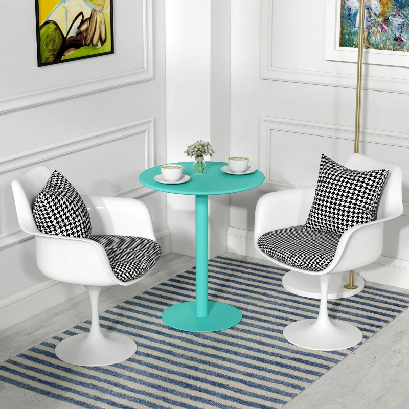 HOMCOM Mesa de Comedor Redonda para 2 Personas Mesa de Cocina de Acero para Interior y Exterior Ø60x72 cm Verde