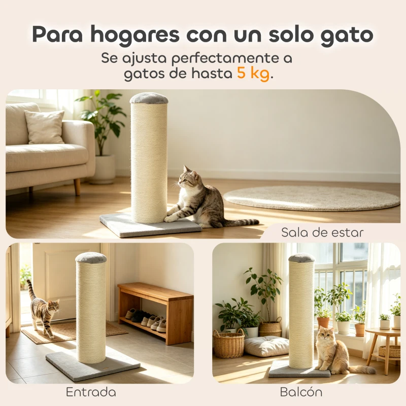PawHut Poste Rascador para Gatos Altura 75,5 cm Rascador para Gatos Interior Base Estable y Cuerda de Sisal Natural Gris Claro
