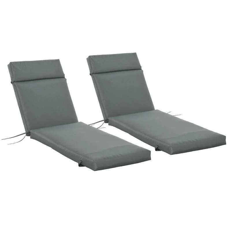 Outsunny Set 2 Perne pentru Șezlonguri de Exterior cu Curele, Perne Umplute cu Bumbac și Poliester, pentru Șezlonguri sau Fotolii de Grădină, 196x55x8 cm, Gri Închis
