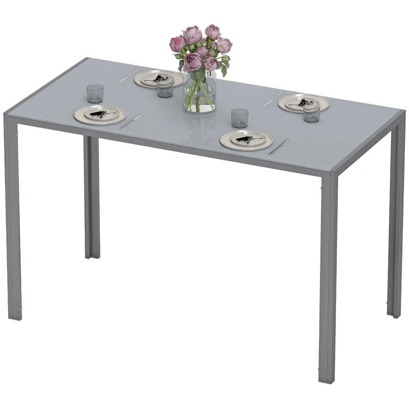 HOMCOM Mesa de Cocina de Cristal para 4-6 Personas con Patas de Metal Multifuncional para Cocina Salón 120x60x75 cm Gris