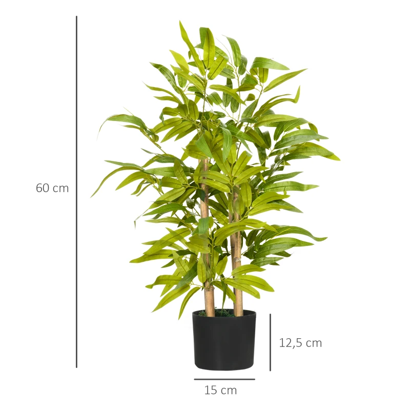 HOMCOM Bambou artificiel plantes artificielles hauteur 60 cm - tronc branches lichen feuilles grand réalisme pot inclus