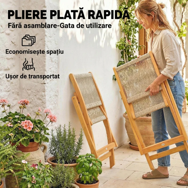 Outsunny 2 Scaune de Grădină Pliabile din Ratan PP, Bej