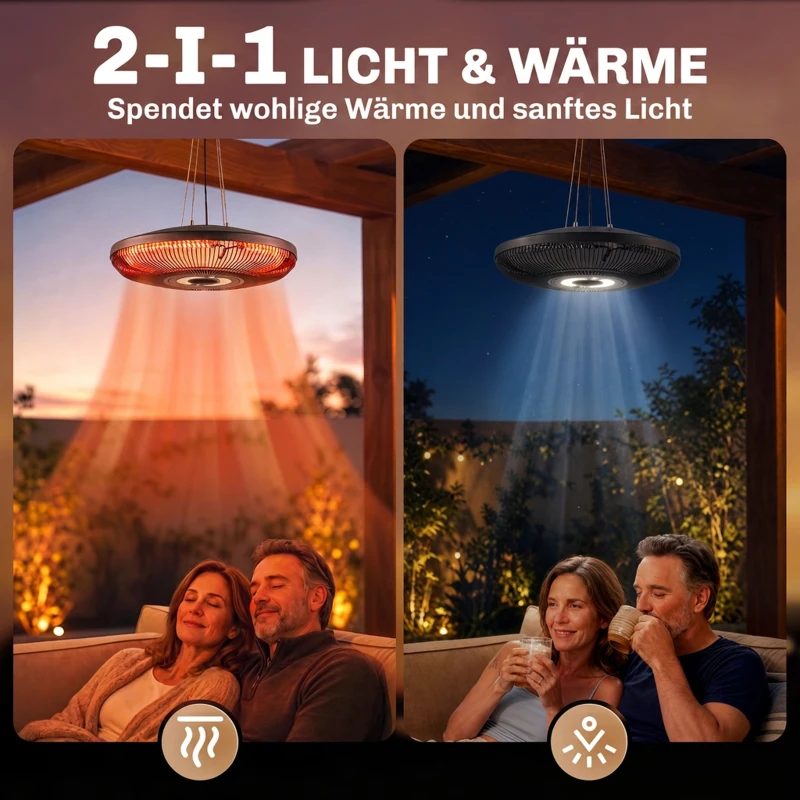 Outsunny Infrarot Heizstrahler Hängend 2000W Carbonfaser Deckenheizstrahler mit LED-Beleuchtung Touch & Fernbedienung 2 Heizstufe