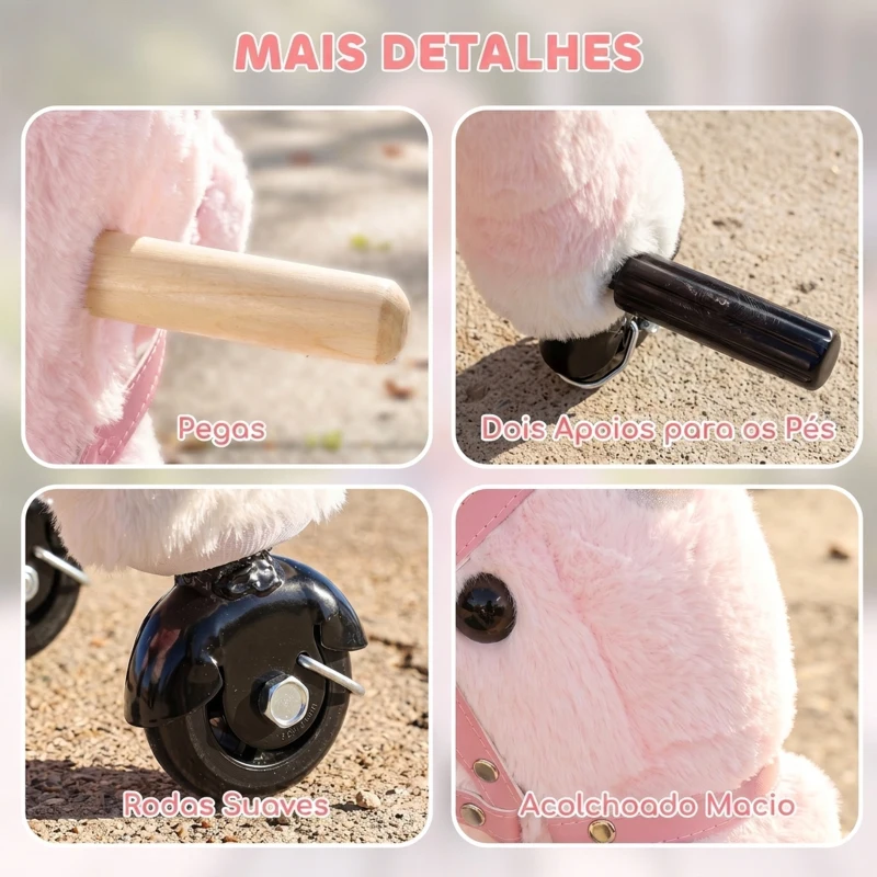 AIYAPLAY Cavalinho Unicórnio de Peluche com Rodas, Sons, Pegas e Apoios para os Pés, Rosa, 1-3 Anos