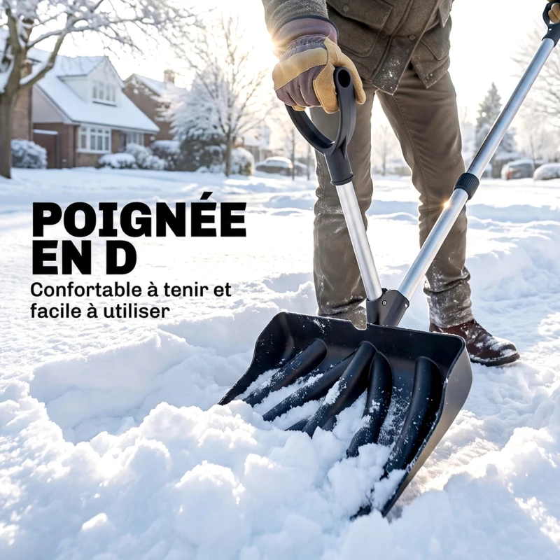 Outsunny Pelle à Neige Aluminium Portable avec Poignée d'Assistance en D, Lame Large de 45 cm, Manche Amovible, Noir