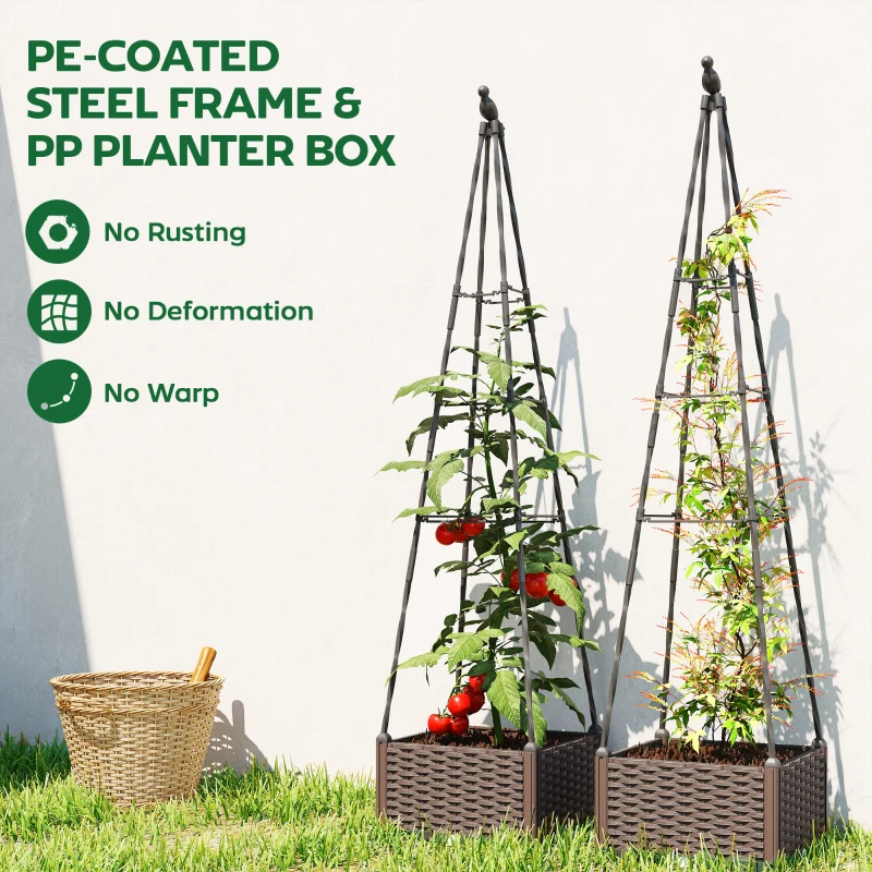 Outsunny Raised Bed for Garden, Raised Garden Bed Planter Box with Trellis, Self Watering, Drainage Holes and Plugs