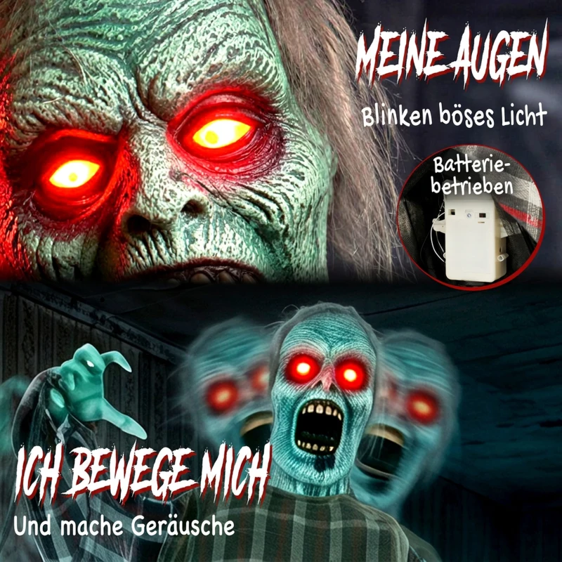 HOMCOM Animowany zombie na Halloween w naturalnej wielkości, 170 cm, z aktywacją dźwiękiem i dotykiem, straszna dekoracja