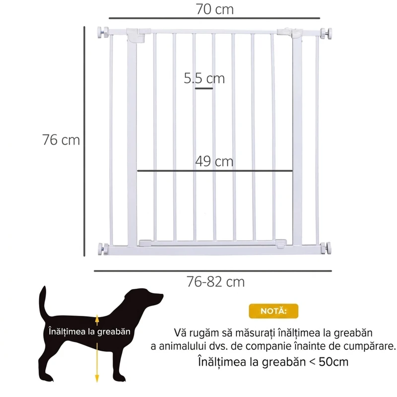 Pawhut Poarta Siguranta Copii & Animale – 76×72–82 cm, Alb Reglabila