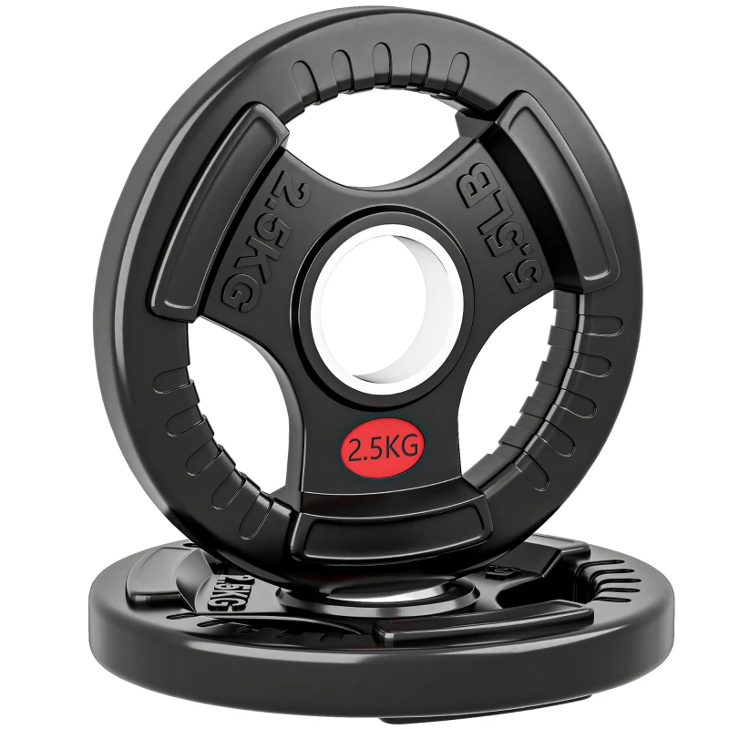 SPORTNOW Set de discuri greutate 2x2,5 kg cu orificiu de 5 cm și 3 mânere, oțel cu înveliș din plastic, negru