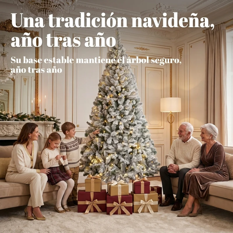 HOMCOM Árbol de Navidad Nevado con 240 Luces LED Blanco Cálido 200 cm 850 Ramas Ignífugas Abatibles Base Metálica Plegable