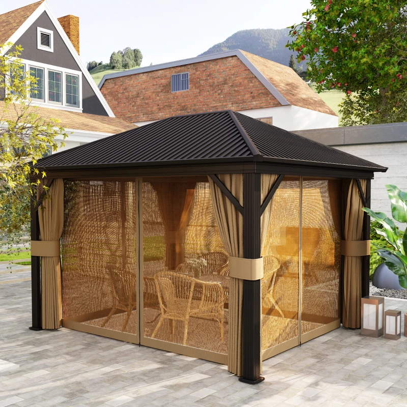 Outsunny 3.6 x 3 m Aluminium Hardtop Gazebo, with Accessories - Brown