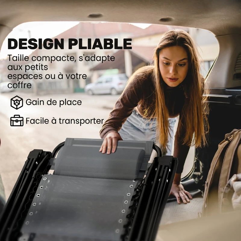 Outsunny Chaise de Gravité Zéro avec Accoudoirs, Coussin, Porte-Gobelet, Appuie-tête, Dossier Réglable, 65x93x108cm, Gris Clair