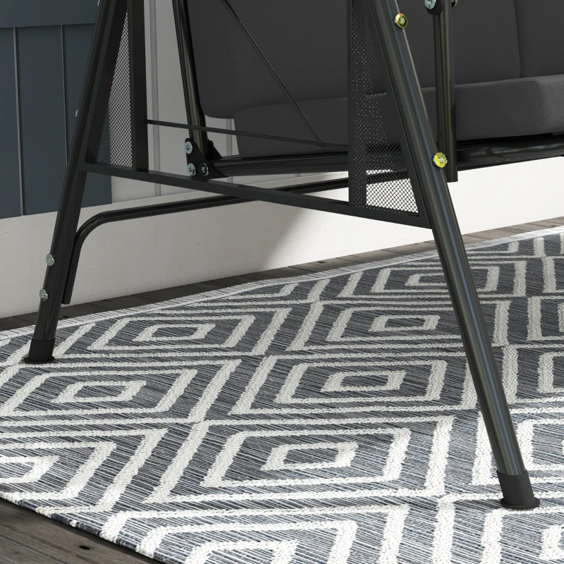 Outsunny Balancelle de jardin 3 places grand confort inclinaison toit réglable, 2 tablettes latérales, coussins, acier polyester