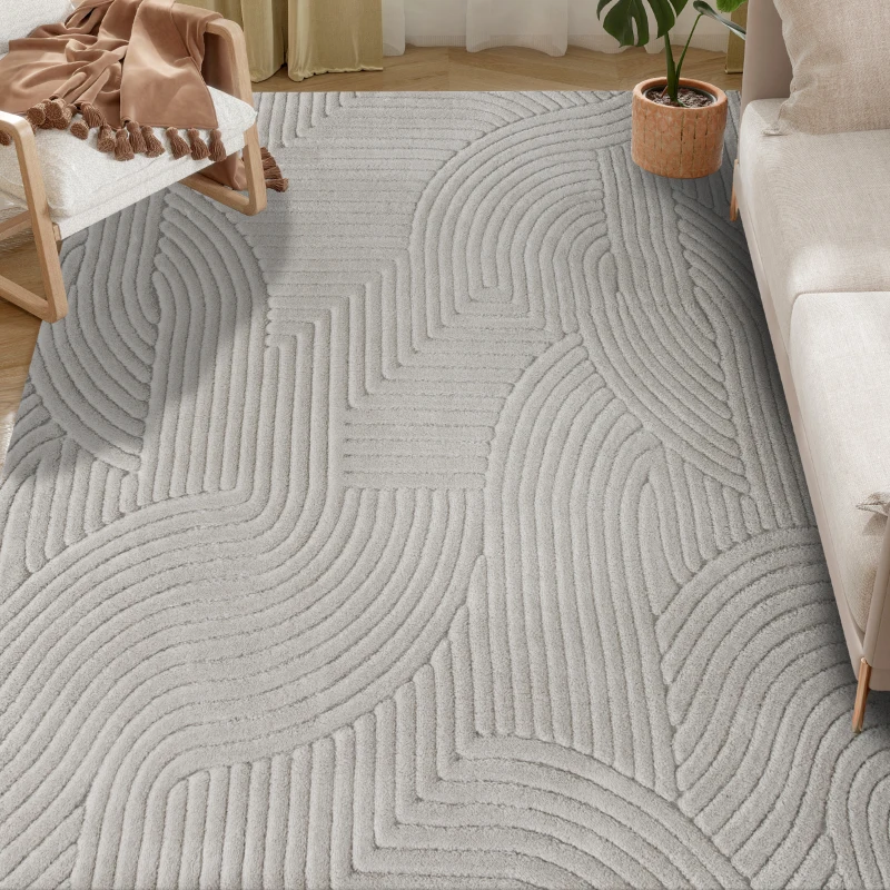 HOMCOM Tapis salon 230 x 160 cm, tapis à poils épais géométrique, moelleux et antidérapant, gris