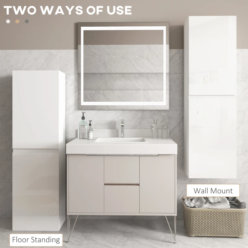kleankin Bathroom Storage Unit, Tall Bathroom Cabinet with 2 Cupboards and Adjustable Shelves, White