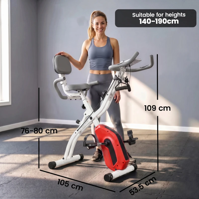 SPORTNOW 4-In-1 Folding Exercise Bike with Resistance Bands, Bluetooth App, 8-Level Magnetic Resistance, LCD Display, Orange