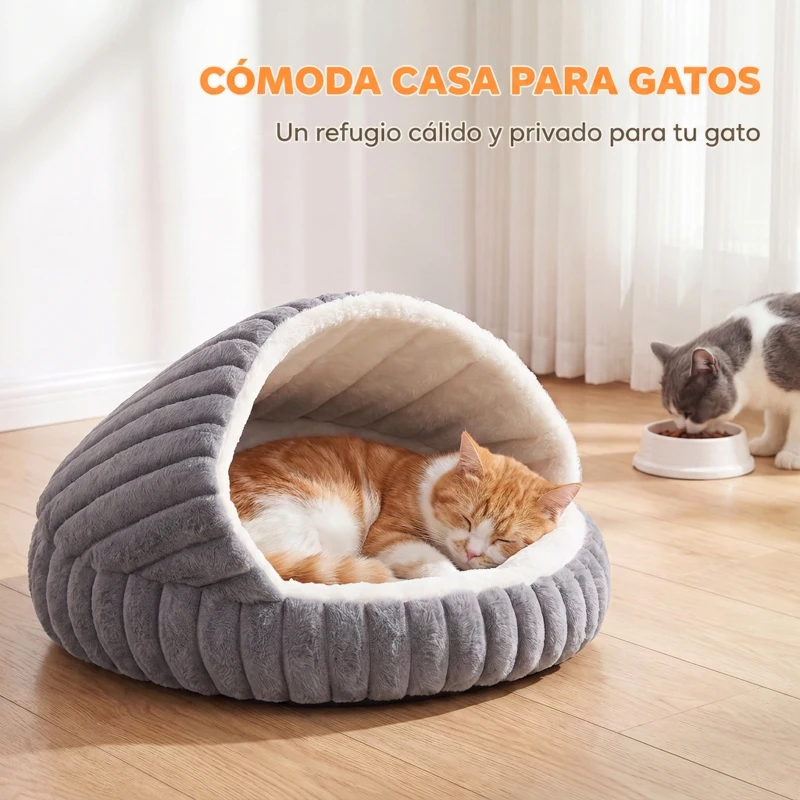 PawHut Cama para Gatos Cueva para Gatitos con Base Antideslizante y Cojín Lavable para Interior 50x50x32 cm Gris