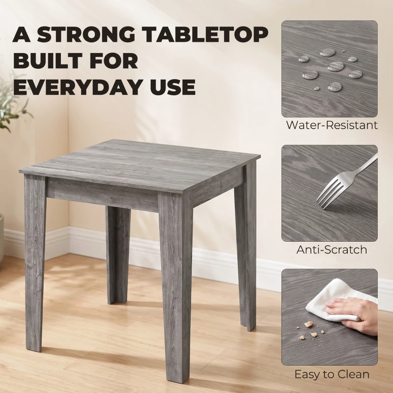HOMCOM Dining Table for 4, 80L x 80W x 75Hcm, Modern Square Kitchen Table with Wood Effect Tabletop, Grey Wood Effect