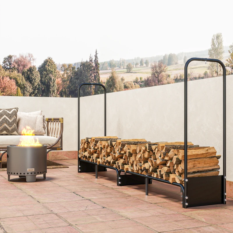 Outsunny 8.5ft Firewood Rack, Heavy Duty Log Storage Holder with Waterproof 600D Oxford Log Cover for Fireplace Fire Pits Outdoor Patio Wood Storage, 500 kg Large Capacity, Black