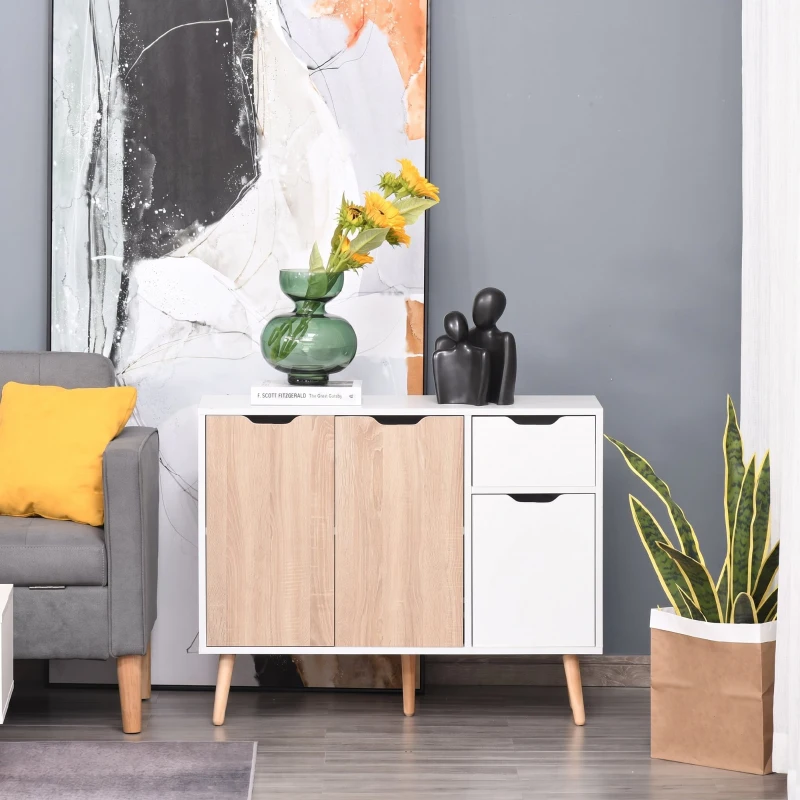 Dulapior Multifunctional HOMCOM din Lemn cu Sertar si Dulapioare in Stil Nordic, 90x30x72cm
