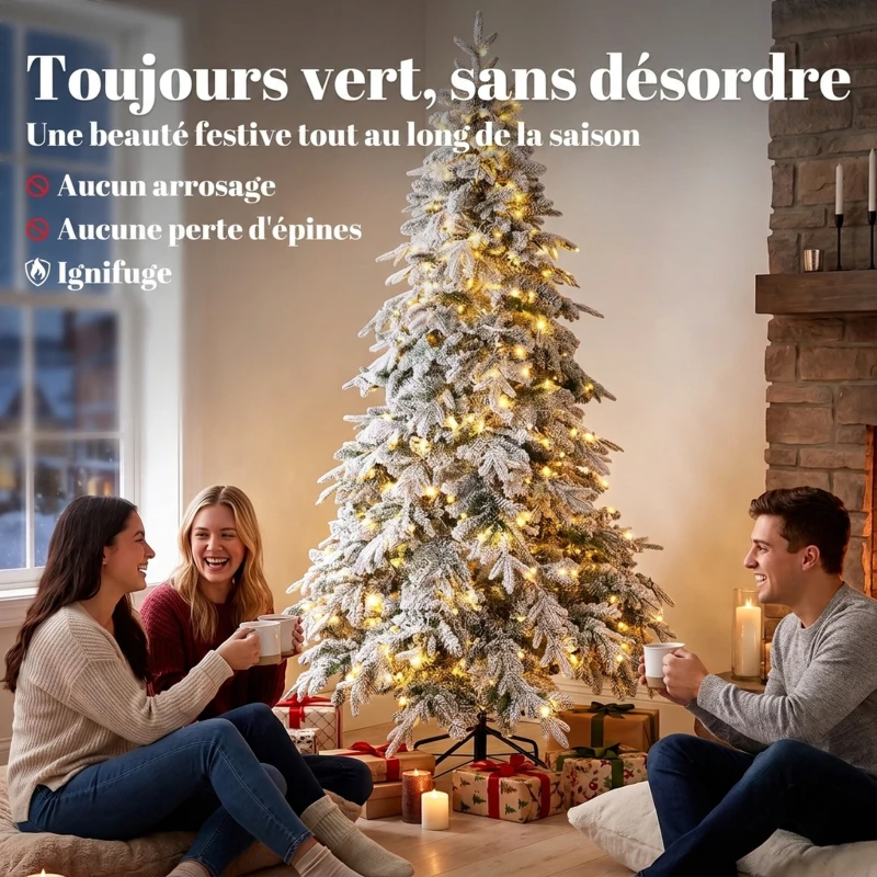HOMCOM Sapin de Noël Artificiel 180 cm Arbre de Noël Lumineux Enneigé, Branches Articulées, Lumière 350 LEDs, Vert et Blanc