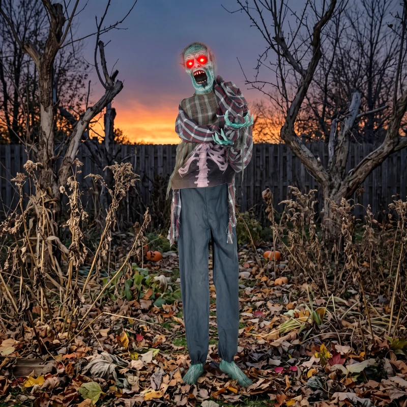 HOMCOM Animowany zombie na Halloween w naturalnej wielkości, 170 cm, z aktywacją dźwiękiem i dotykiem, straszna dekoracja