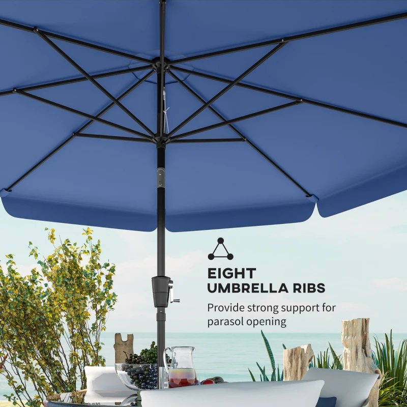 Outsunny 3 m Garden Parasol with Tilt Mechanism & Crank Handle, UPF 30+ Patio Umbrella Outdoor Table Umbrella, Dark Blue