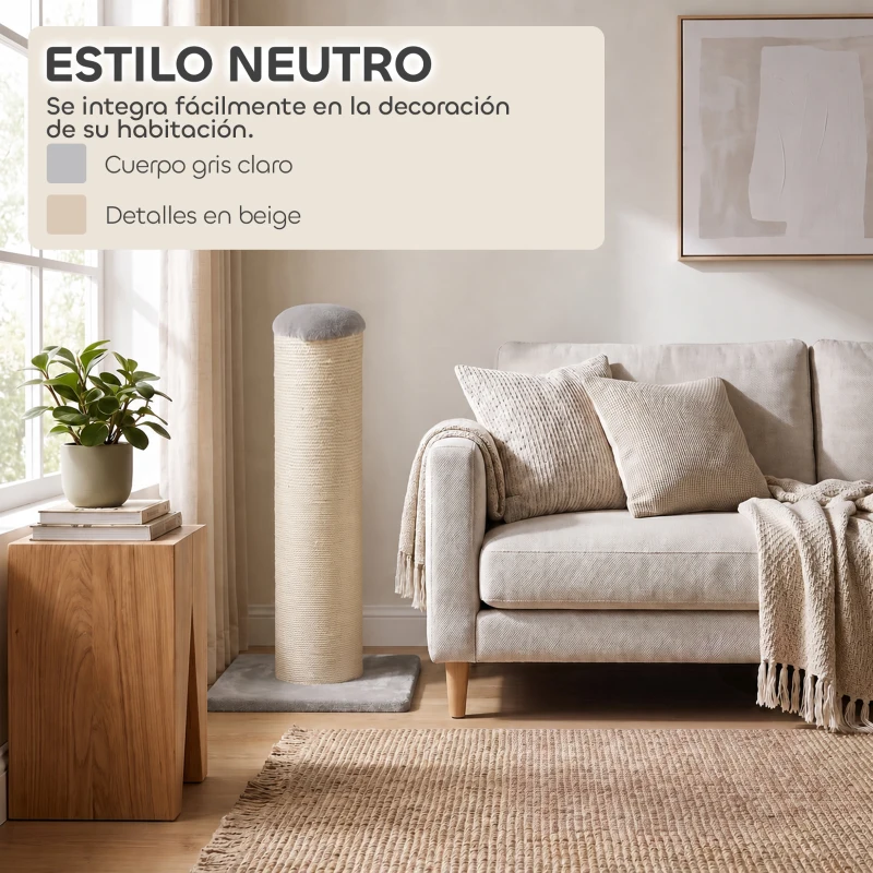 PawHut Poste Rascador para Gatos Altura 75,5 cm Rascador para Gatos Interior Base Estable y Cuerda de Sisal Natural Gris Claro