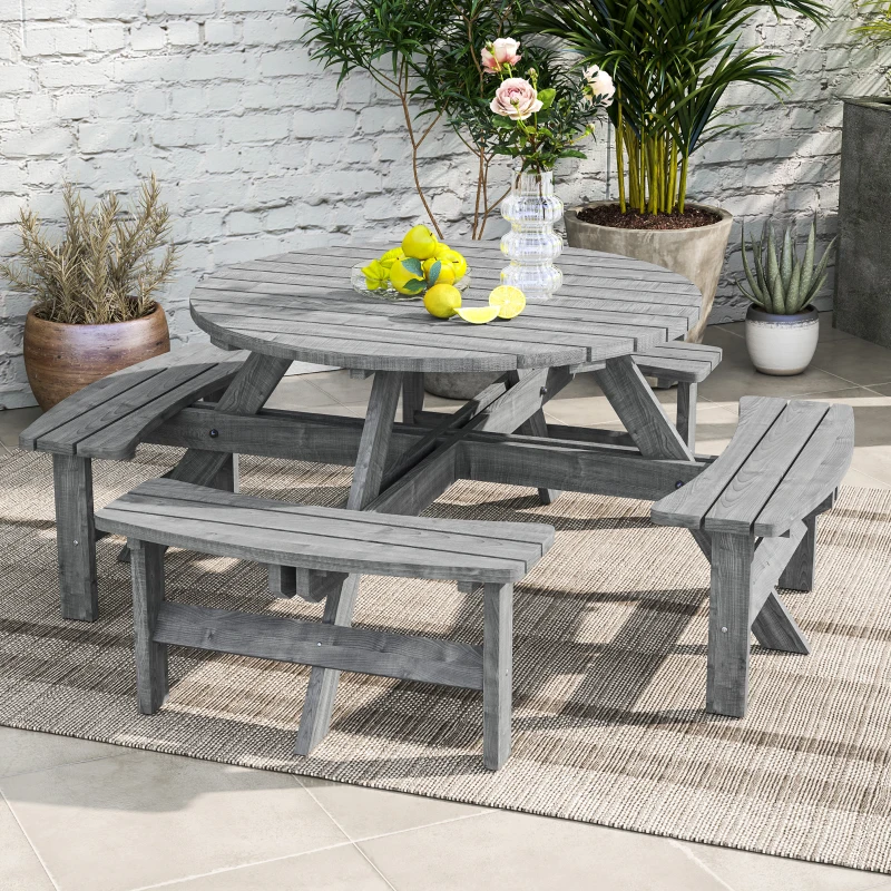 Outsunny 8-Seater Wooden Picnic Set-Fir Wood
