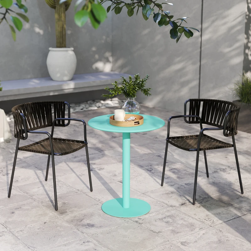 HOMCOM Mesa de Comedor Redonda para 2 Personas Mesa de Cocina de Acero para Interior y Exterior Ø60x72 cm Verde