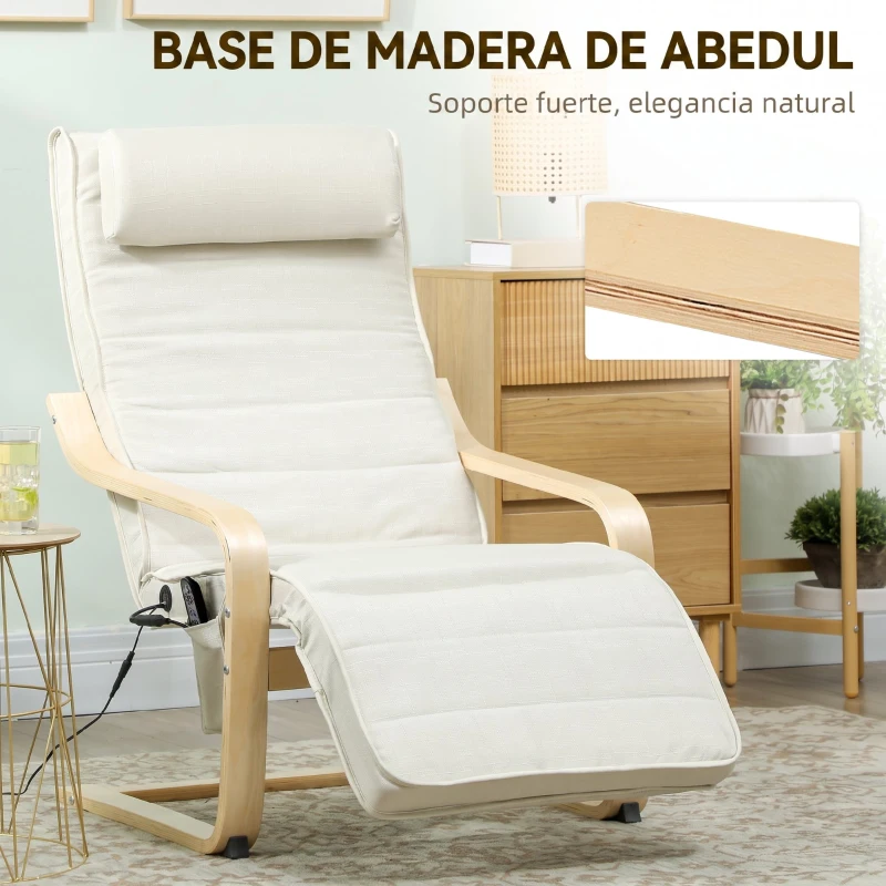 HOMCOM Sillón Salón con Masaje y Calefacción de Lino Reposapiés Ajustable Respaldo Alto Reposacabezas Control Remoto Bolsillo