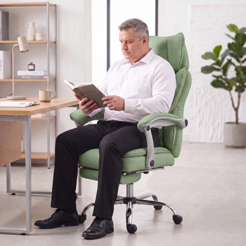 HOMCOM Executive Office Chair, PU Big and Tall Office Chair 180 kg with Wide Seat, Reclining, Lumbar Support, Light Green