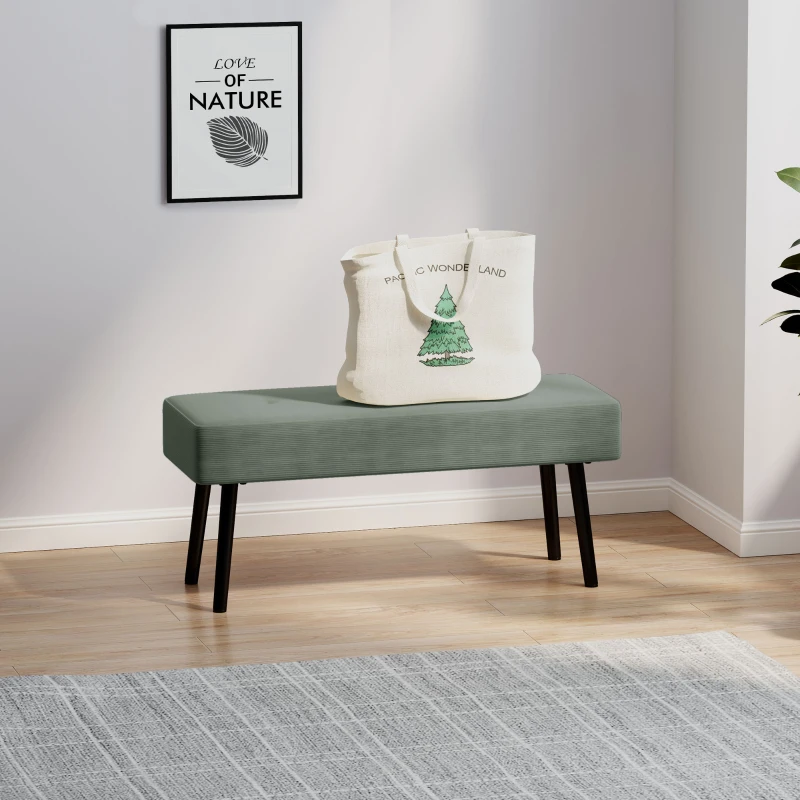 HOMCOM End of Bed Bench, Corduroy Bedroom Bench with Thick Padding and Steel Legs, Tufted Window Seat for Entryway, Living Room, Green