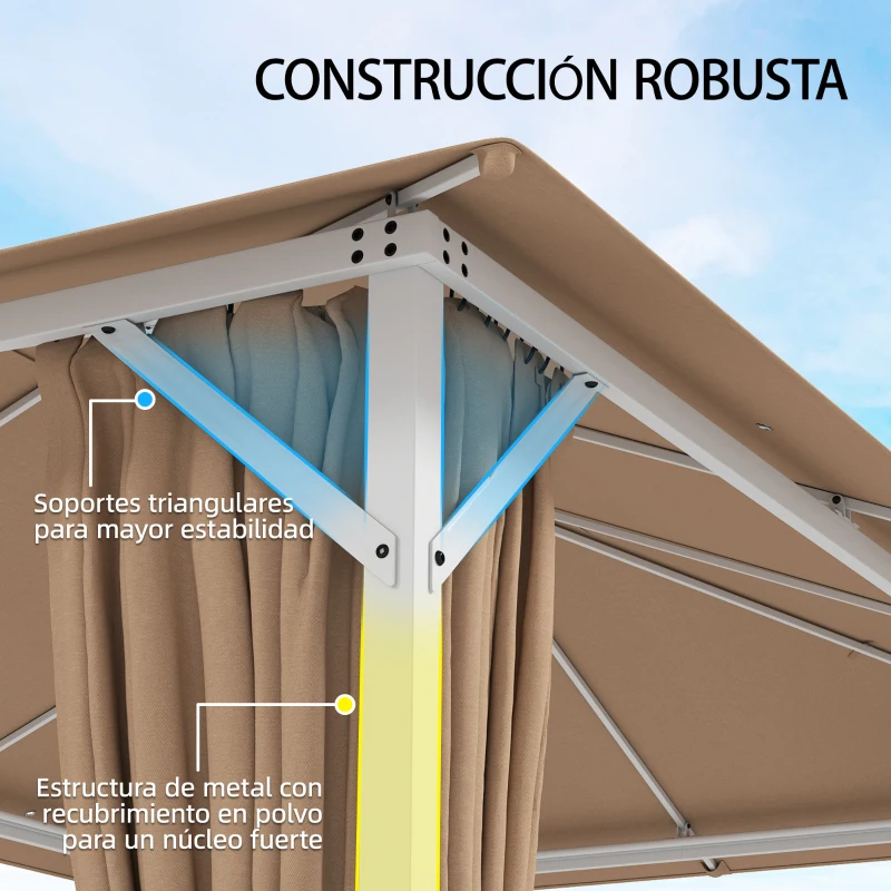 Outsunny Carpa para Jardín 3x4 m con Techo Ventilado 4 Paredes y 4 Mosquiteras UPF50+ para Exterior Terraza Caqui