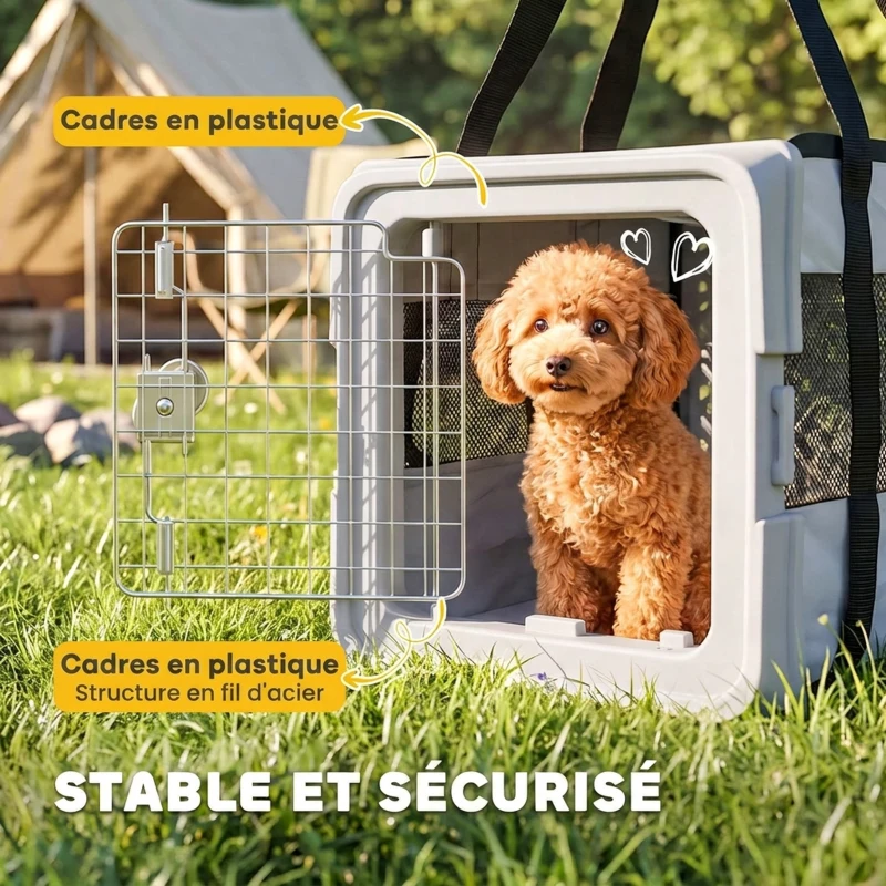 PawHut Sac de Transport pour Chat et Chien Pliable Tissu 300D Jusqu'à 10 kg 49,5 x 34 x 35,5 cm Gris