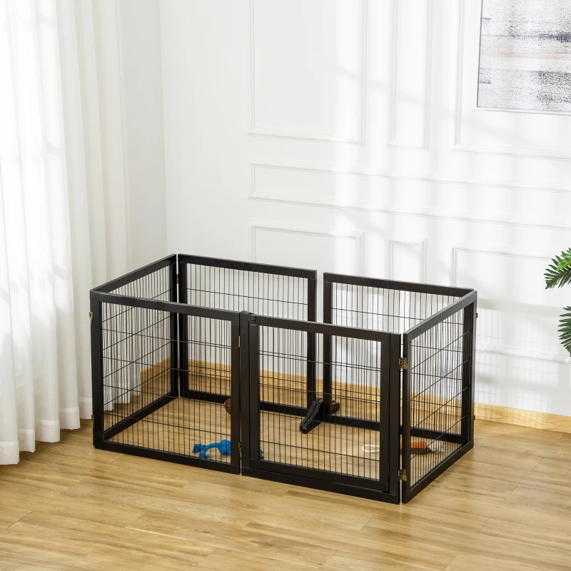 PawHut Wooden Pet Gate, Freestanding Dog Security Barrier with Two Support Feet - Black