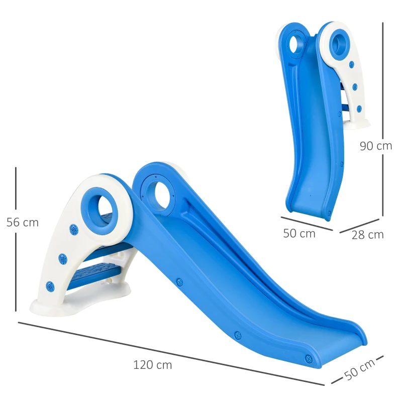 HOMCOM Tobogán Infantil de 18-36 Meses Tobogán para Niños Plegable con Escaleras Rampa Larga para Jardín Parque Interiores 120x50x56 cm Azul