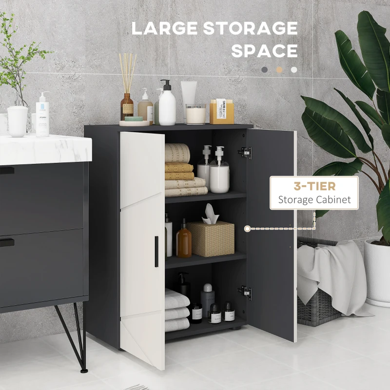 kleankin Small Bathroom Cabinet, Bathroom Storage Cabinet with 2-Doors Cupboard, 2 Adjustable Shelves and Soft Close Mechanism, Grey