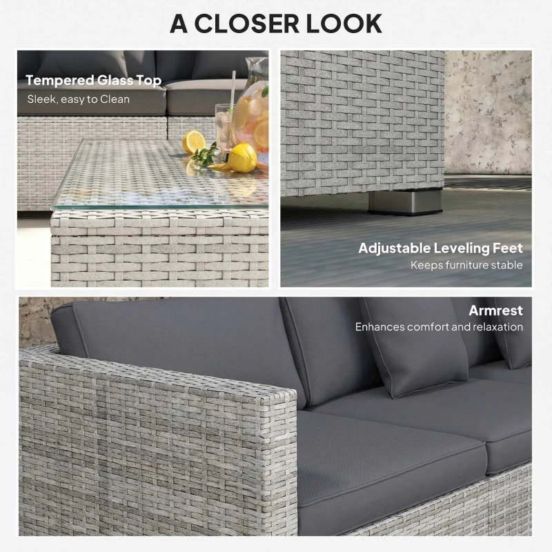 Outsunny 6 Pieces Rattan Corner Sofa Set - Mixed Grey