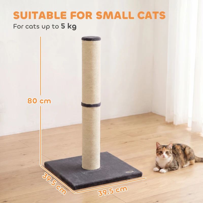PawHut Cat Scratching Post, 80cm Tall Cat Scratch Post with Sisal Rope, Plush Base, Lightweight Claw Scratcher