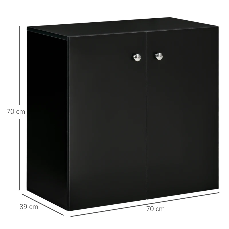 HOMCOM 2 Tier Bookcase, Wooden Storage Cabinet with 2 Doors, Freestanding Sideboard for Living Room, Home Office and Study, Black