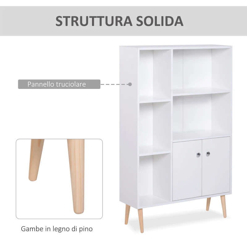 Homcom Biblioteca Alba 80×23,5×118 cm – Lemn cu Picioare din Pin