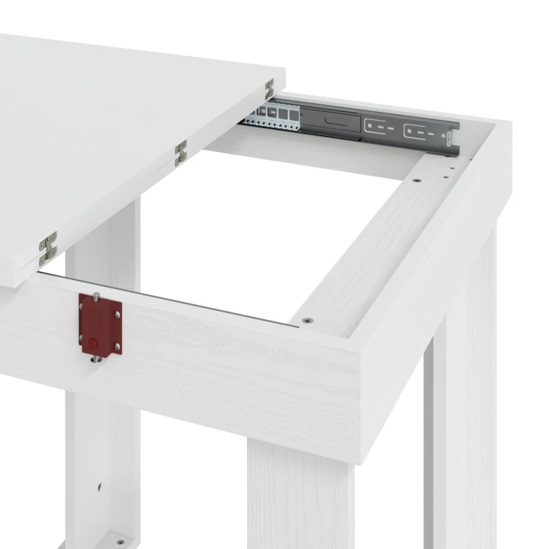 HOMCOM Folding Dining Table Under-Table Storage Extendable Kitchen Table Steel Rail White