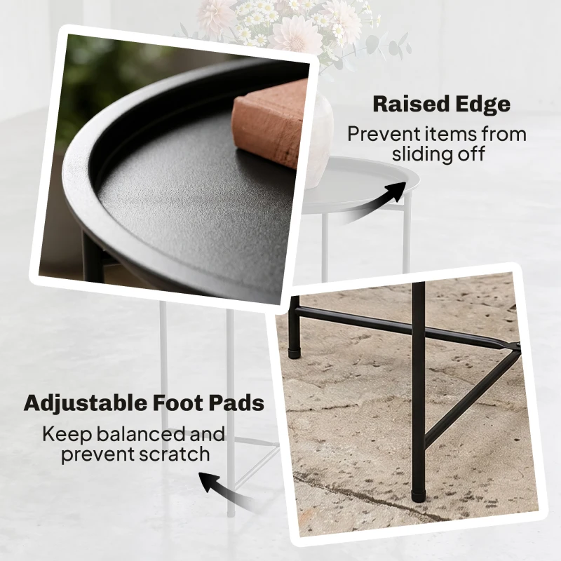Outsunny Steel Removable Tray Top Garden Table - Black