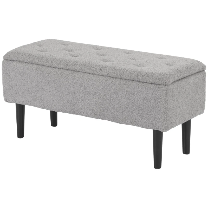 HOMCOM Storage Ottoman, Bench with Wooden Legs, 47L Ottoman Holds up to 120KG, for Living Room, Bedroom, Grey