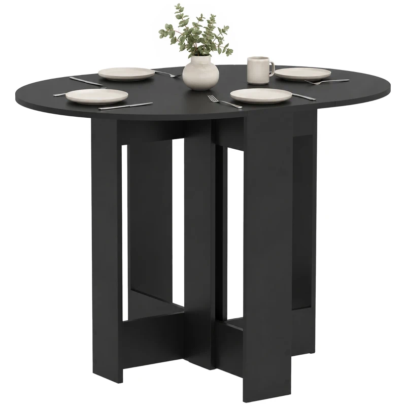 HOMCOM Folding Dining Table,  Drop-Leaf Table with Foldable Leaves for Small Spaces, Kitchen, Dining Room, Black