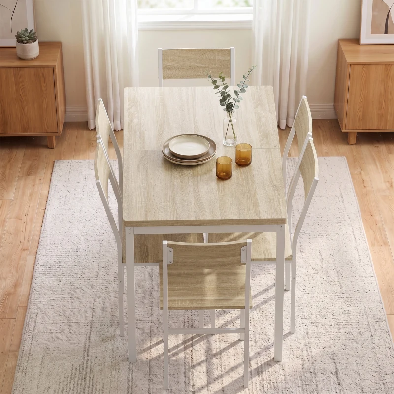 HOMCOM Conjunto Mesa de Comedor Extensible 120-160 cm y 6 Sillas Apilables para 4-6 Personas Efecto Roble